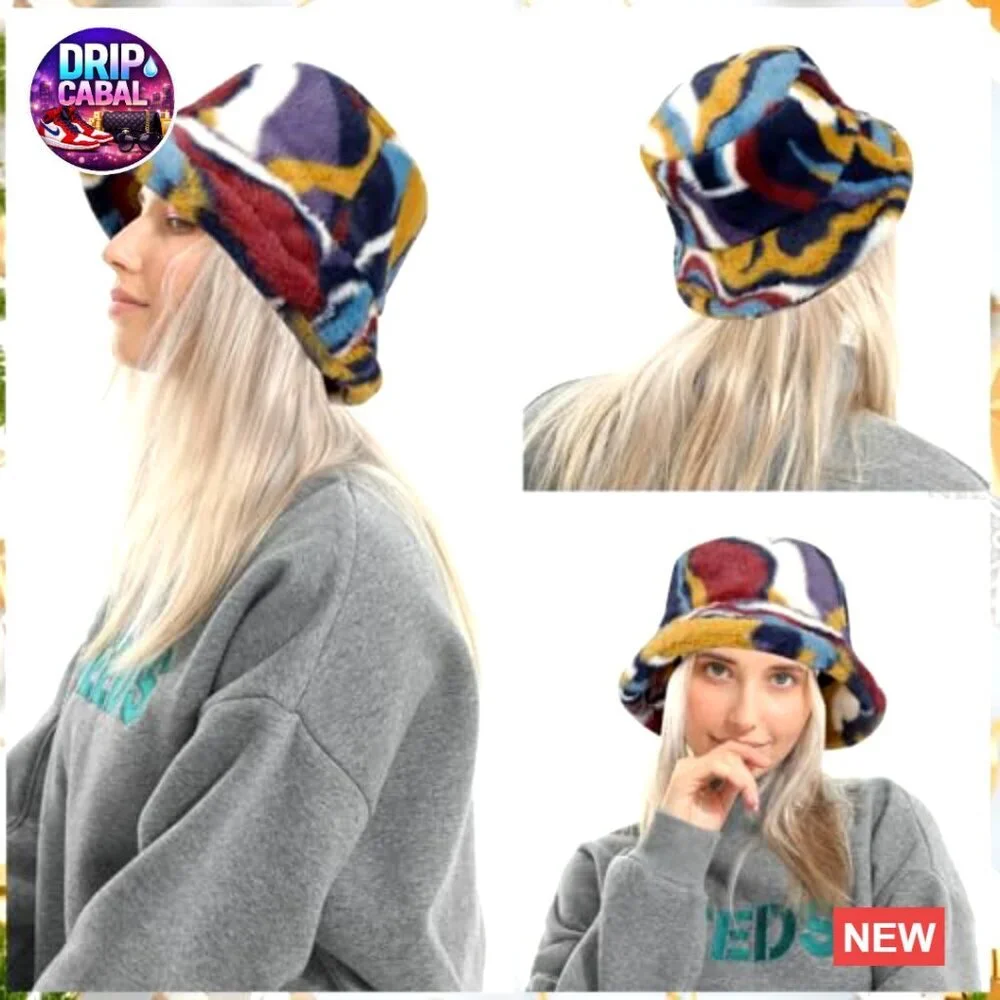 Faux Fur Bucket Hat, Fluffy Winter Hat with Adjustable Drawstring - Picture 6 of 7